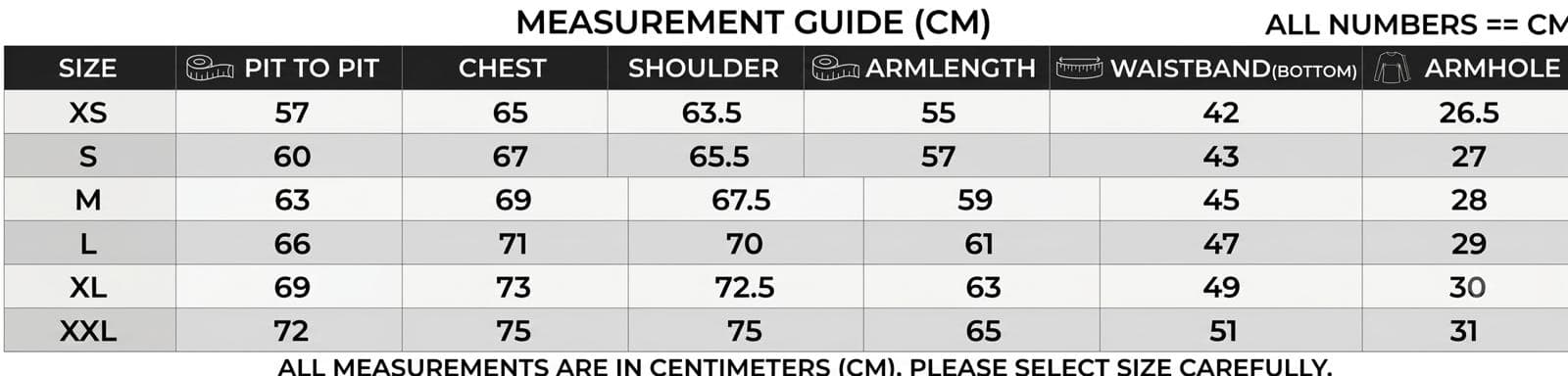 Meisai Collection Hoodie size chart